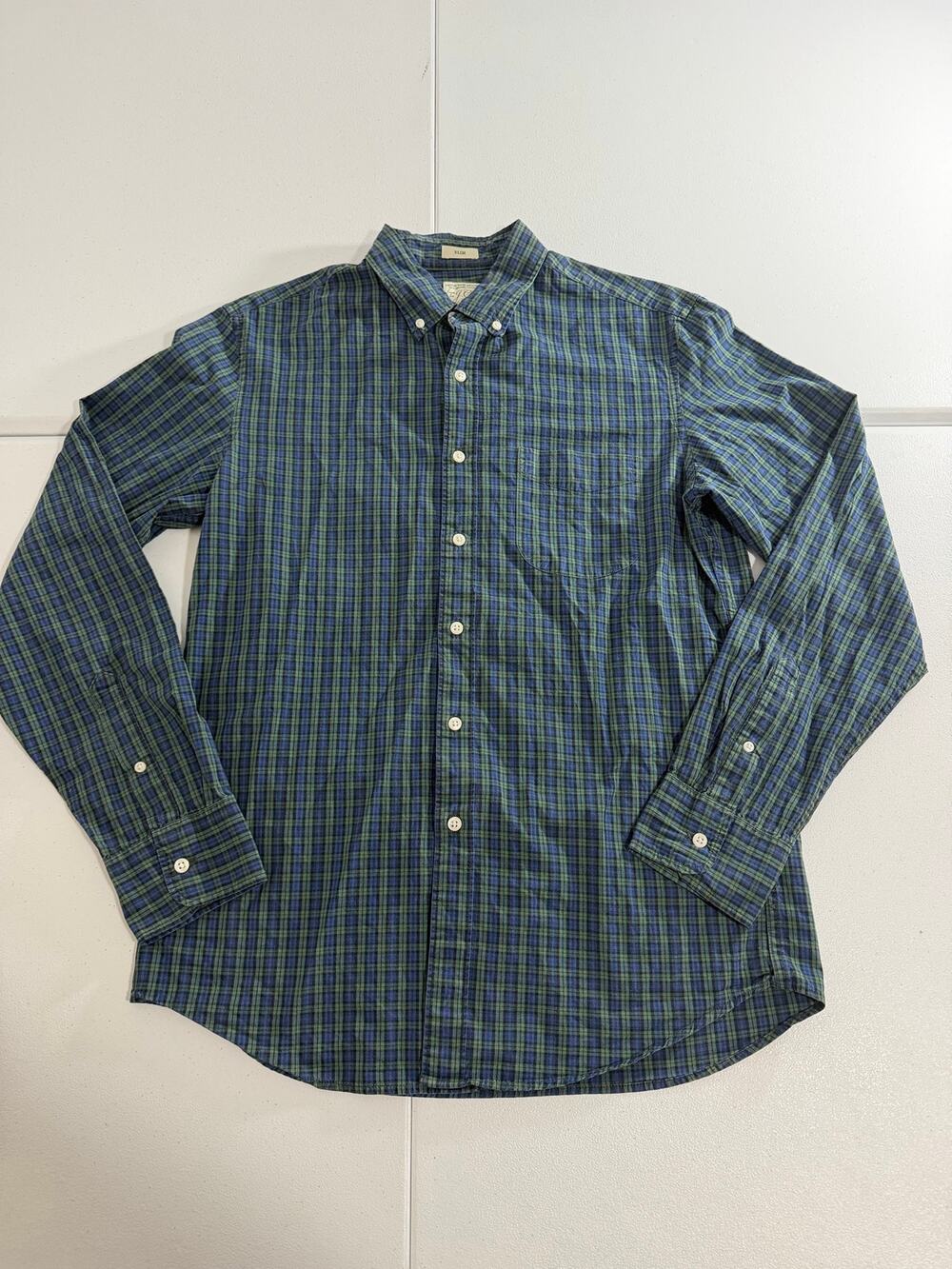 J.Crew Secret Wash Shirt Mens Medium Slim Blackwatch Plaid Green Blue Cotton